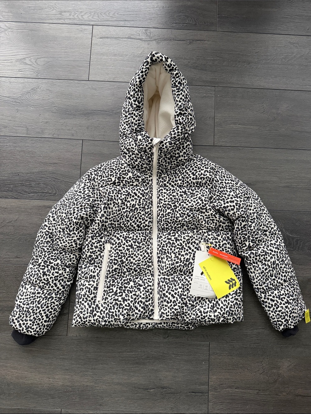 all in motion Kids Leopard-Print Puffer Jacket - White & Black